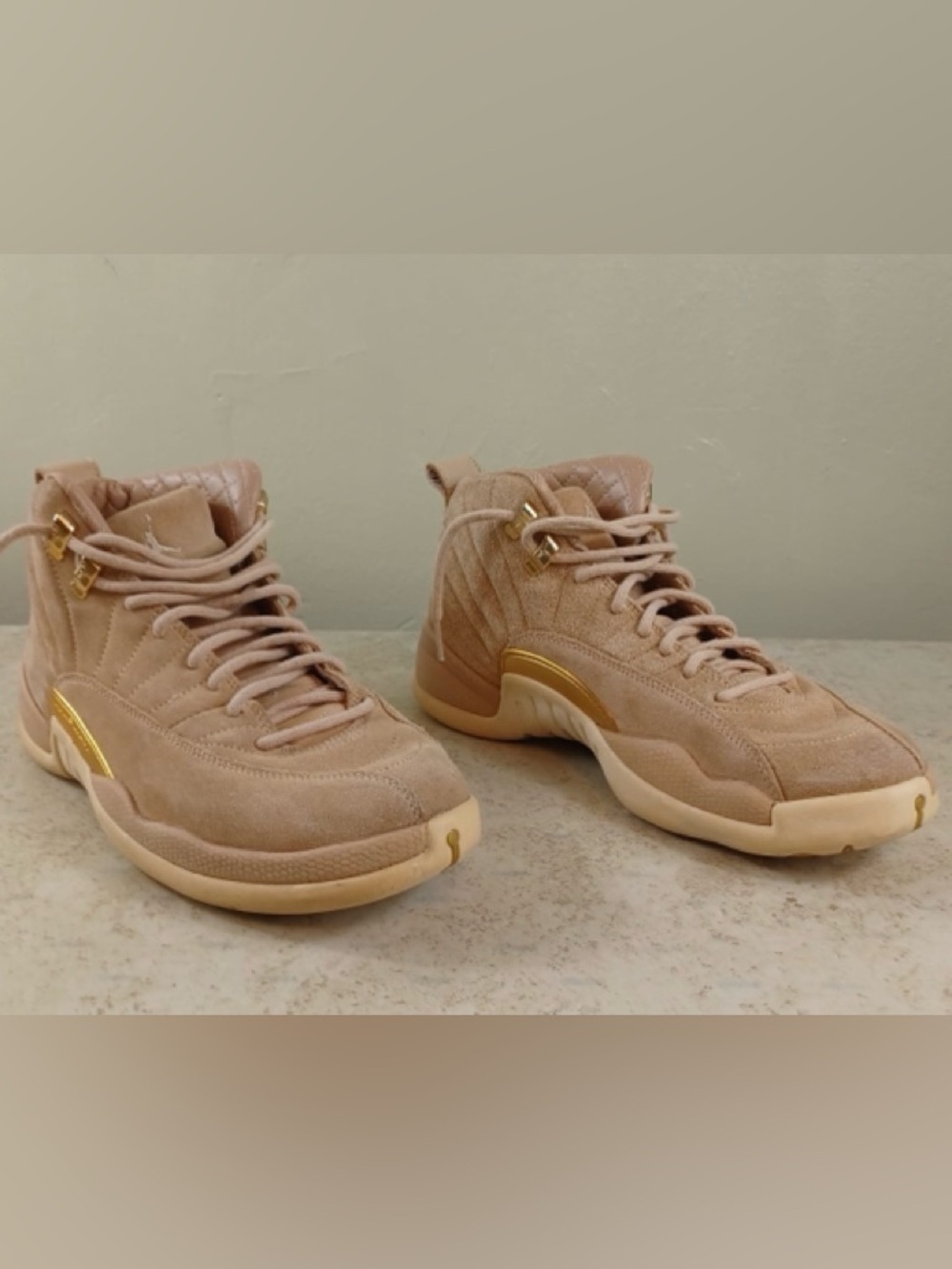Jordan Women's High-Top Sneakers in Beige with Gold Accents